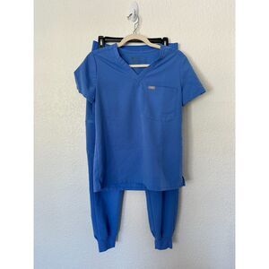 Figs Zamora Joggers and Catarina Scrub Top Set ciel Blue Size XS/S